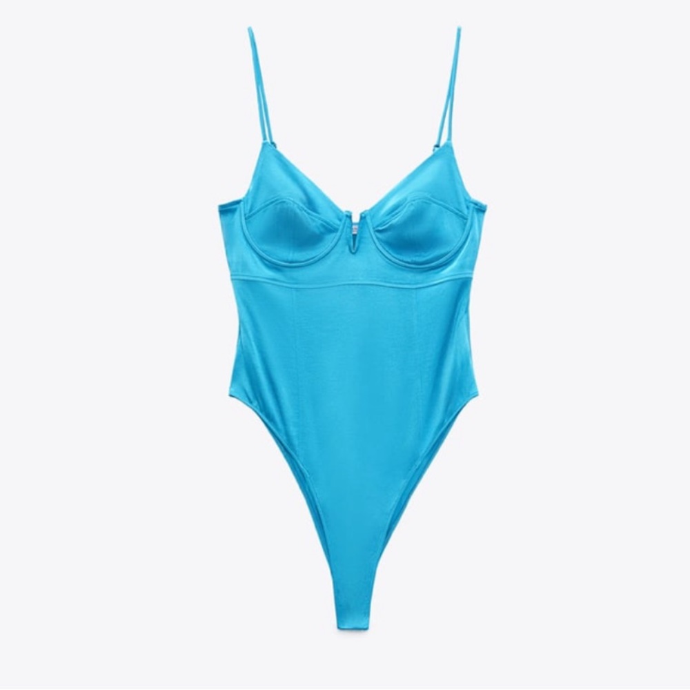 Zara blue sateen bodysuit